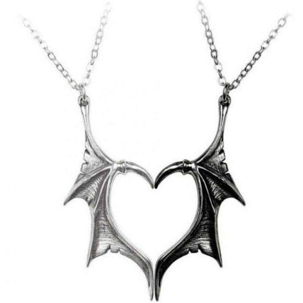 Matching Heart Necklace for Couples Best Friends BFF Necklace for 2 Dragon Demon Bat Wing Necklace for Women Men Teen Halloween 