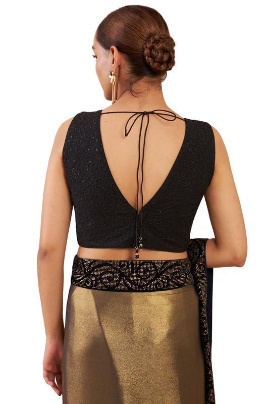 Soch Womens Black Art Silk Blouse With Embroidery And Embellished Sequins