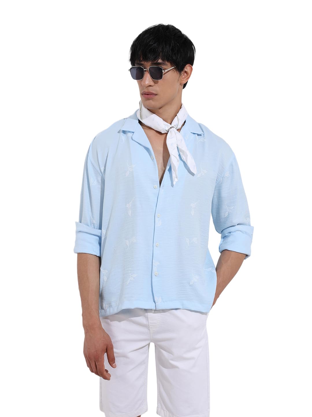 The Indian Garage Co Mens Relaxed Fit Embroidered Cuban Collar Long Sleeves Resort Sweater