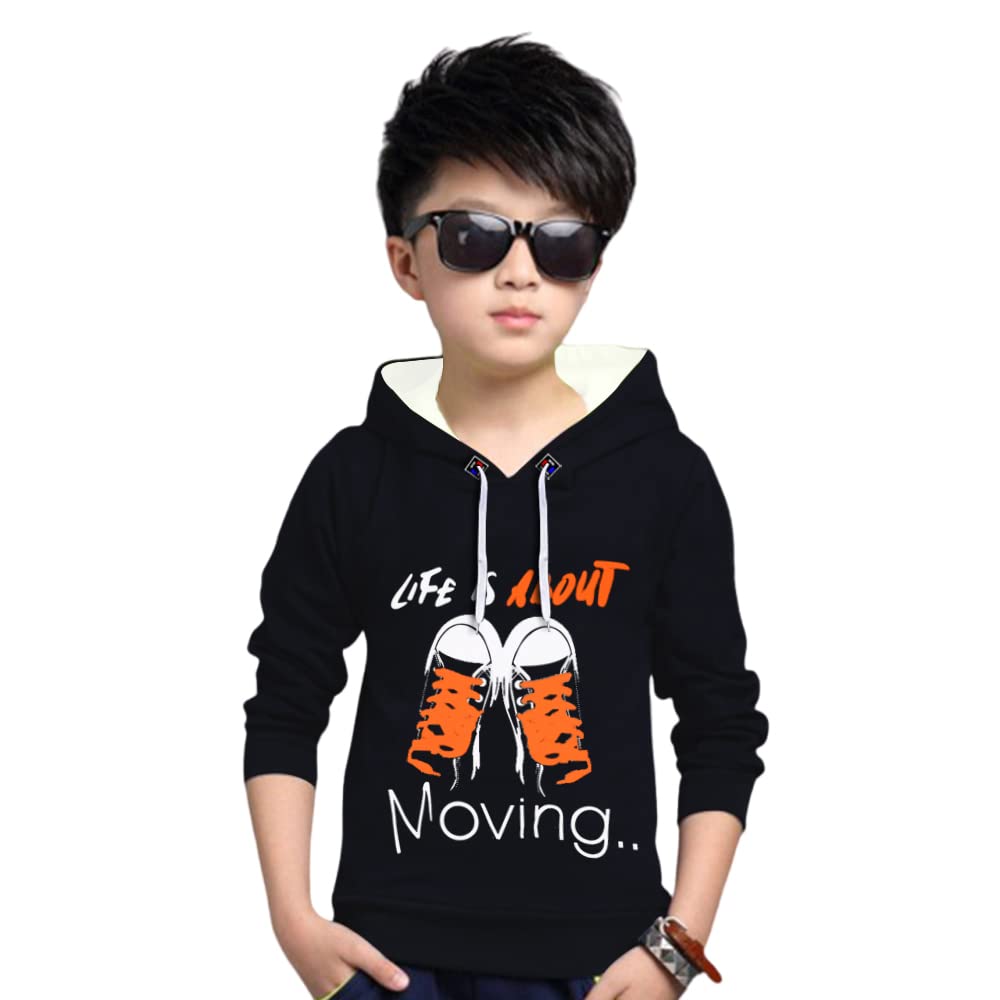 MYEONN Boys Cotton Printed Full Sleeve Sweatshirt (Black, 1314 Years), Hooded 13-14