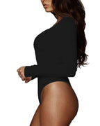 BelleLovin Women's Square Neck Long Sleeve T-shirt Basic Bodysuit Jumpsuits (Black., X-Large)