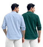 Royalscout Combo Of MenS Solid Cotton Blend Full Sleeve Straight Kurta Shirt (Pack Of 2)