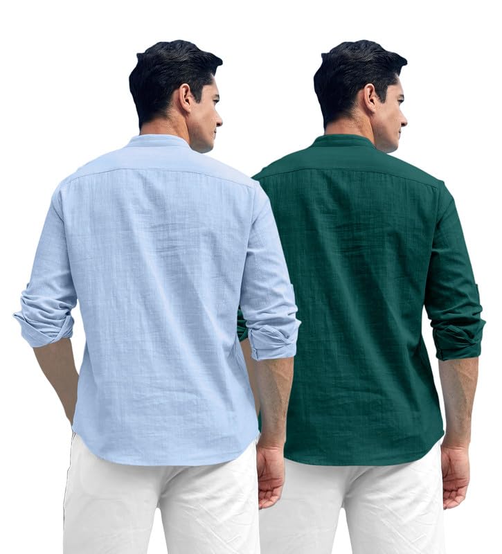 Royalscout Combo Of MenS Solid Cotton Blend Full Sleeve Straight Kurta Shirt (Pack Of 2)
