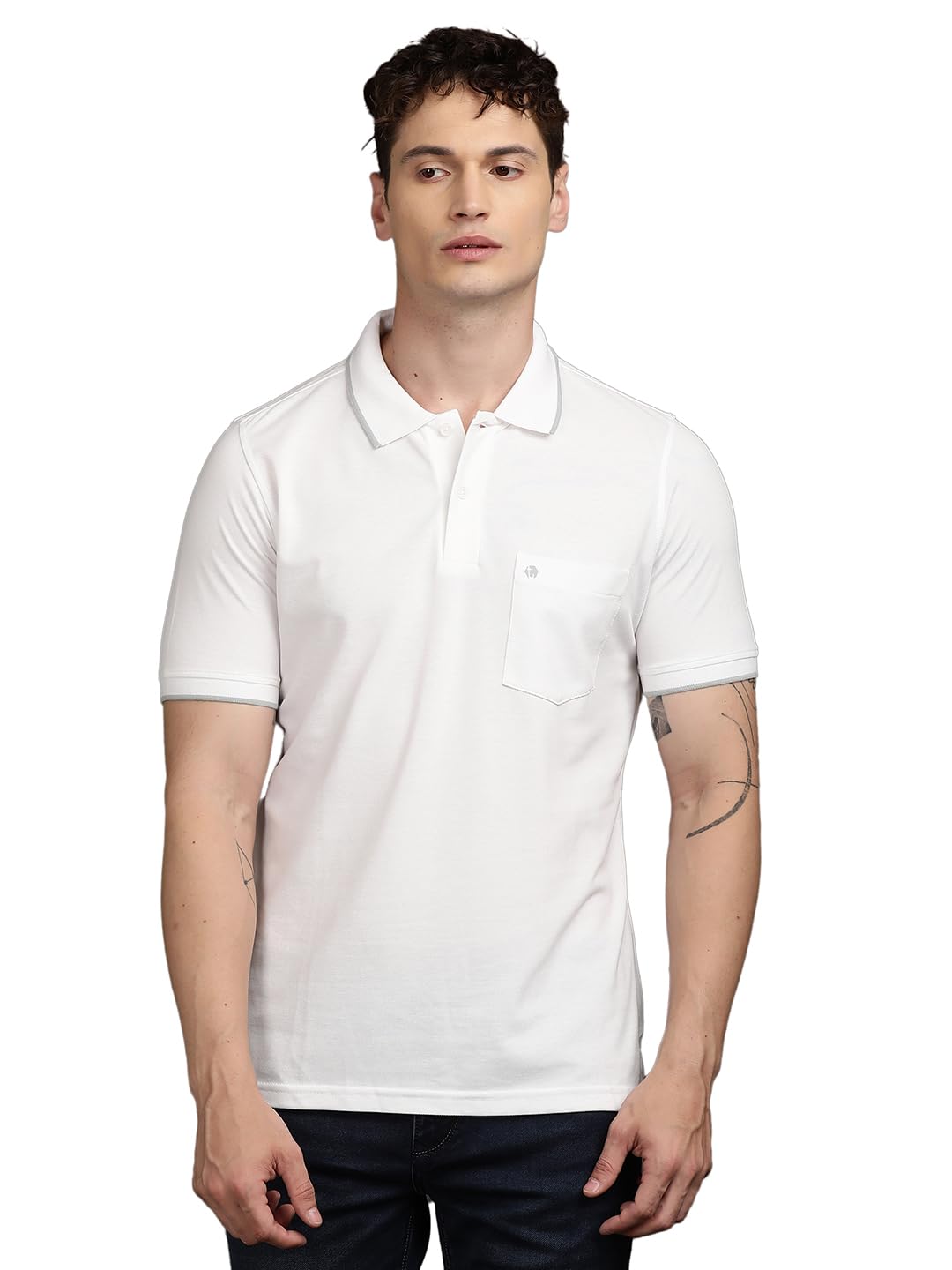 Turtle Men White Solid Slim Fit Polycotton Polo T-Shirt
