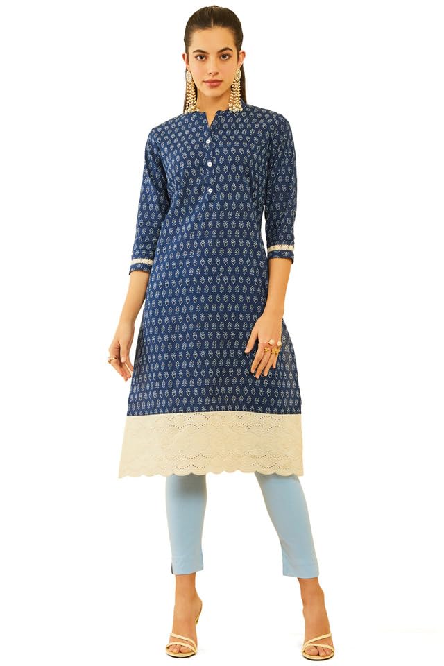Soch Women Cotton Botanical Printed Straight Kurta