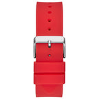 GUESS Mens Casual Multifunction 43mm Watch - Black Polycarbonate Case with Black Skeleton Dial & Red Silicone Strap