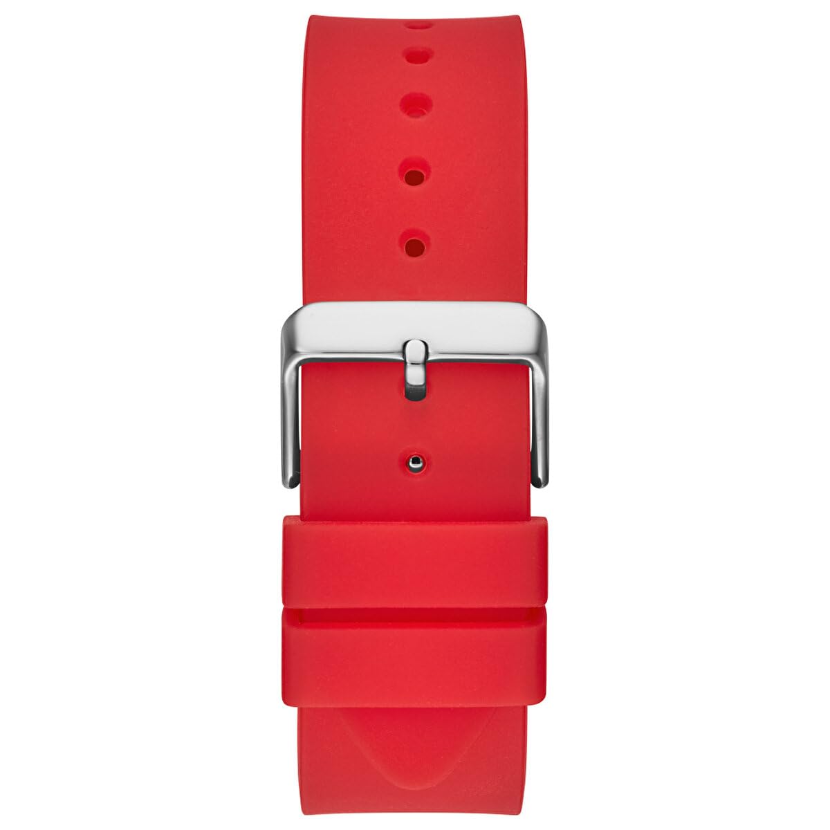 GUESS Mens Casual Multifunction 43mm Watch - Black Polycarbonate Case with Black Skeleton Dial & Red Silicone Strap