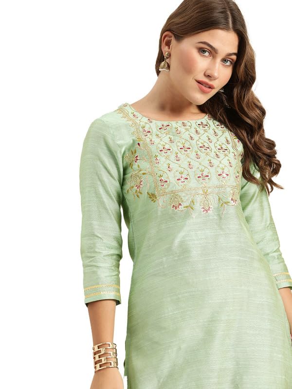 Varanga WomenS Sea Green Floral Embroidered Kurta  Ethnic, Stylish & Comfortable - Perfect For Casual & Formal Occasions (Small