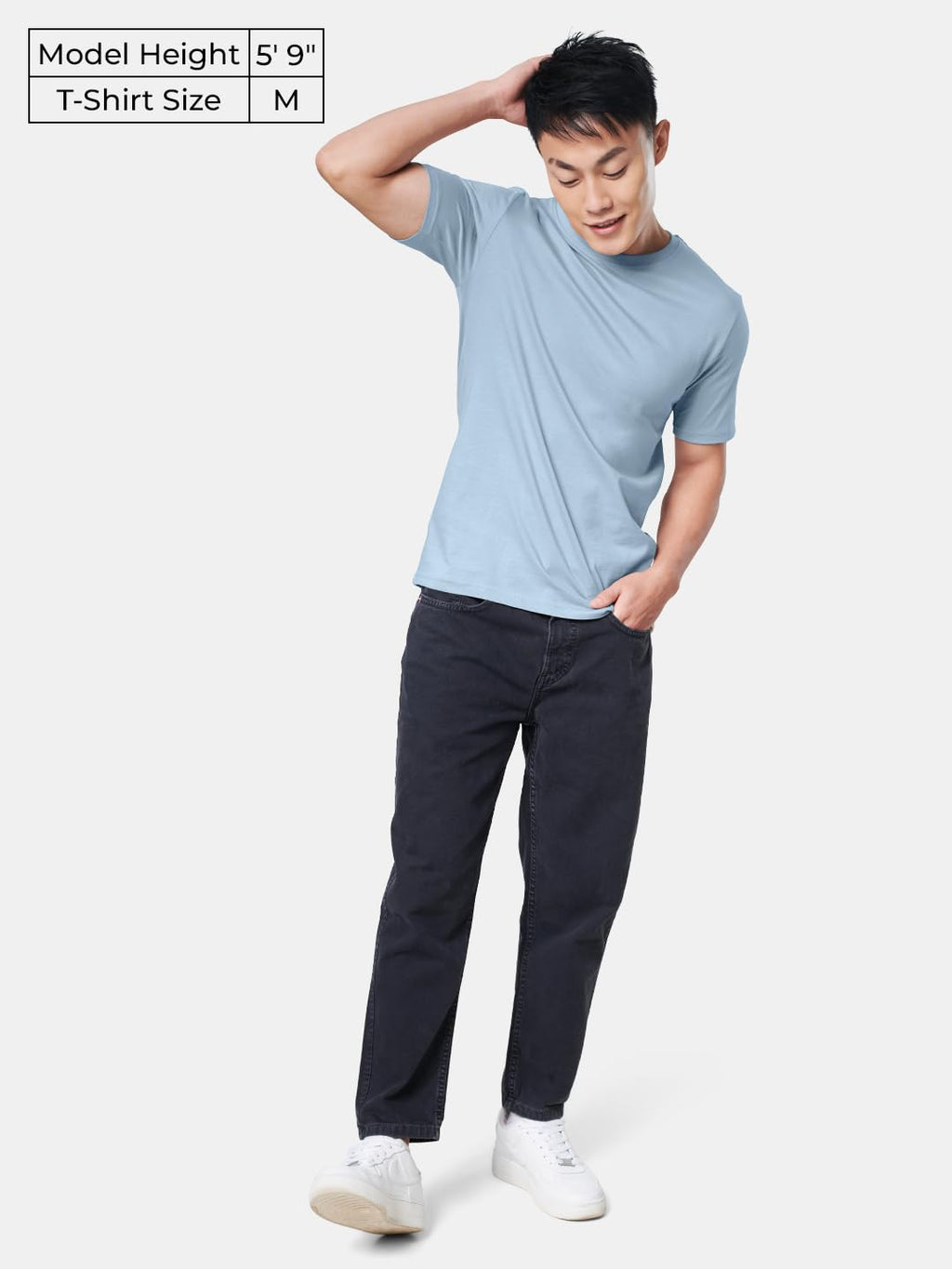 The Souled Store Solids: 100% Cotton Powder Blue Men & Boys Short Sleeve Round Crew Neck Regular Fit T-Shirt