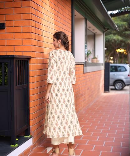 ANNI DESIGNER Womens Rayon Viscose Straight Printed Kurta with Palazzo (Tangro Cream_S_Cream_Small)