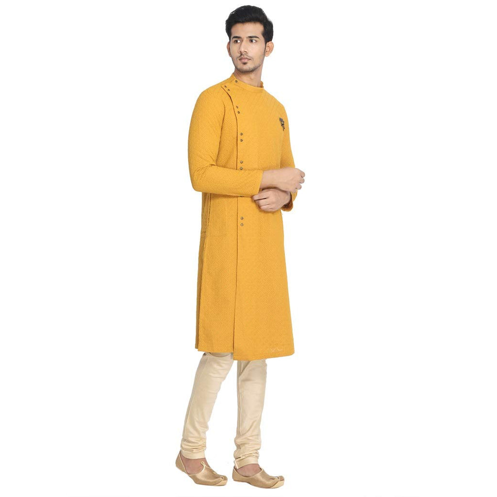 Manyavar Traditional SelfDesign SideOpening Kurta and Churidar Set for Men