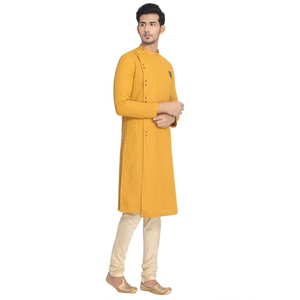 Manyavar Traditional SelfDesign SideOpening Kurta and Churidar Set for Men