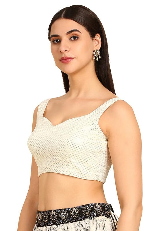 Soch Womens Cream Sequinned Sweetheart Neck Georgette Padded Blouse