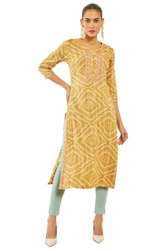 Soch Women Rayon Kurta with Bandhani Print and Embroidery