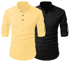 Finivo Fashion Combo Of MenS Regular Fit Cotton Blend Solid Full Sleeves Kurta | Short Kurta For Men (Pack Of 2)