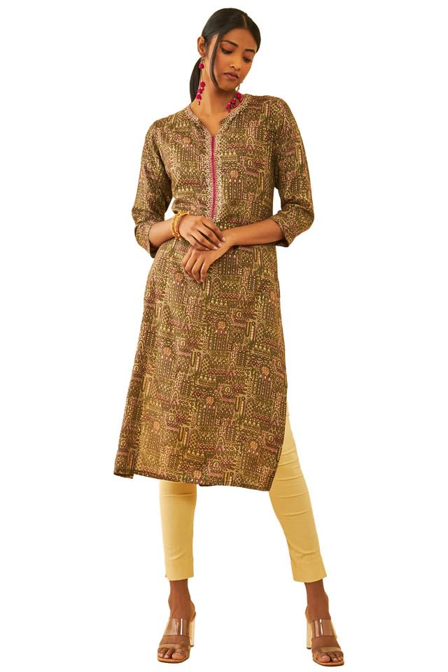 Soch Women Muslin Floral Foil Printed Kurta with Zari