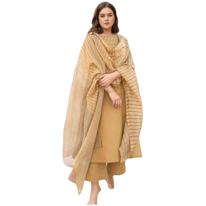 ANNI DESIGNER Women s Kurta with Trousers and Dupatta, Yellow, Medium