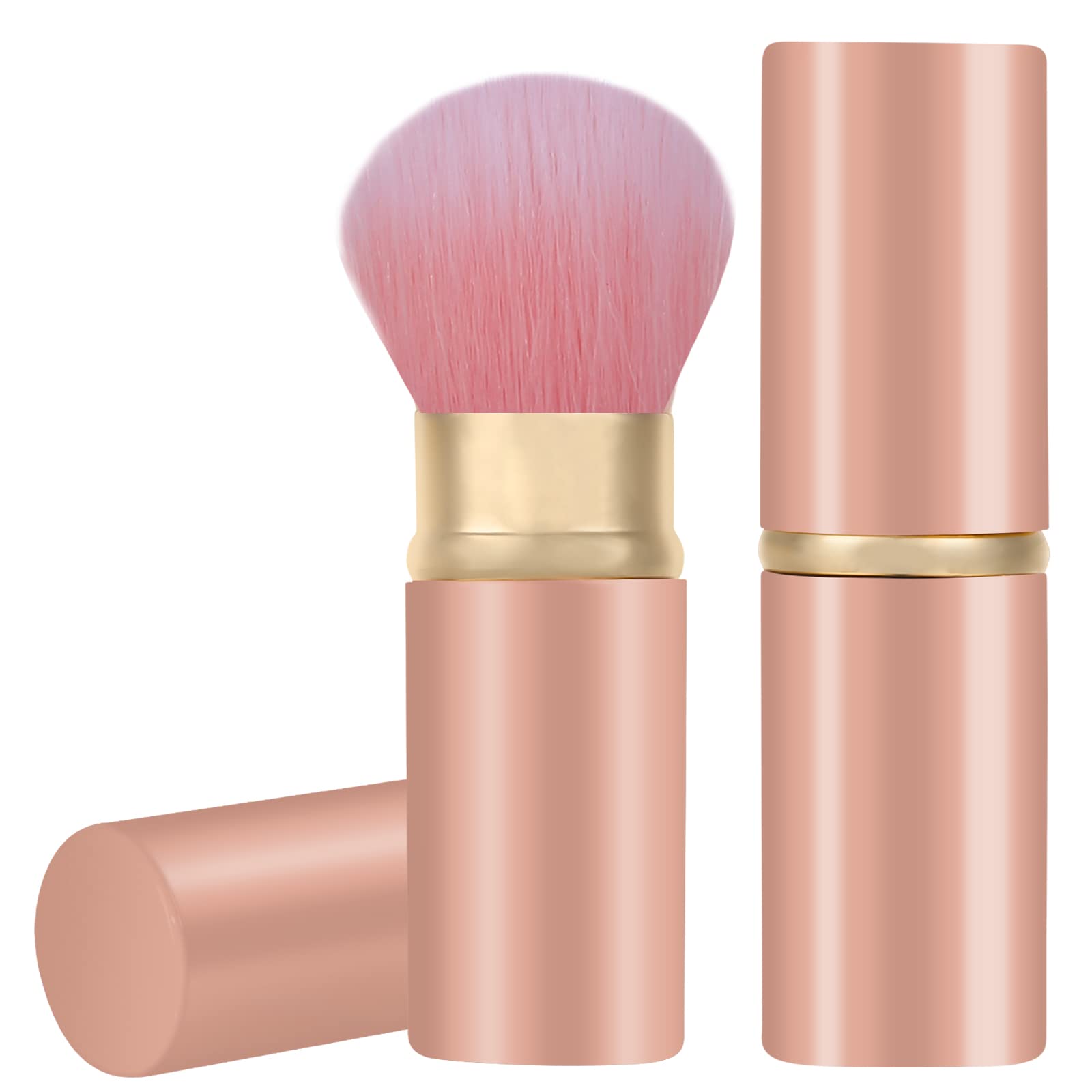 Falliny Retractable Kabuki Makeup Brush, Travel Face Blush Brush, Portable Powder Brush with cover for Blush, Bronzer, Buffing, 