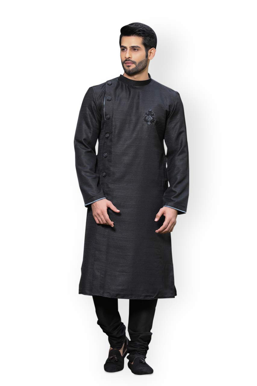 Manyavar MenS Silk Cotton Blend Sosk286-310 Kurta Set (Sosk286-310_Black_L)