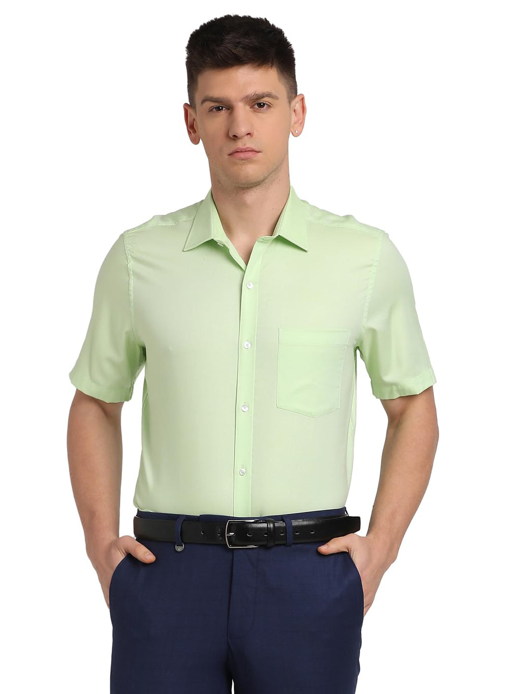 Turtle Men 100% Cotton Regular Fit Dobby Print Light Green Formal Shirt