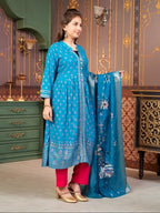 Aarika Girls Ethnic Wear Sea Green-Rani Colour Foil Print Rayon Kurti Pant Set-8-15 Years (KP-SD-5826)