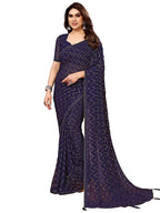 Satrani WomenS Georgette Foil Print Saree With Unstitched Blouse Piece(3066S2123N_Blue)