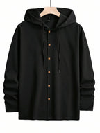 Noble Monk Mens Relax Fit Hooded Shirt Black