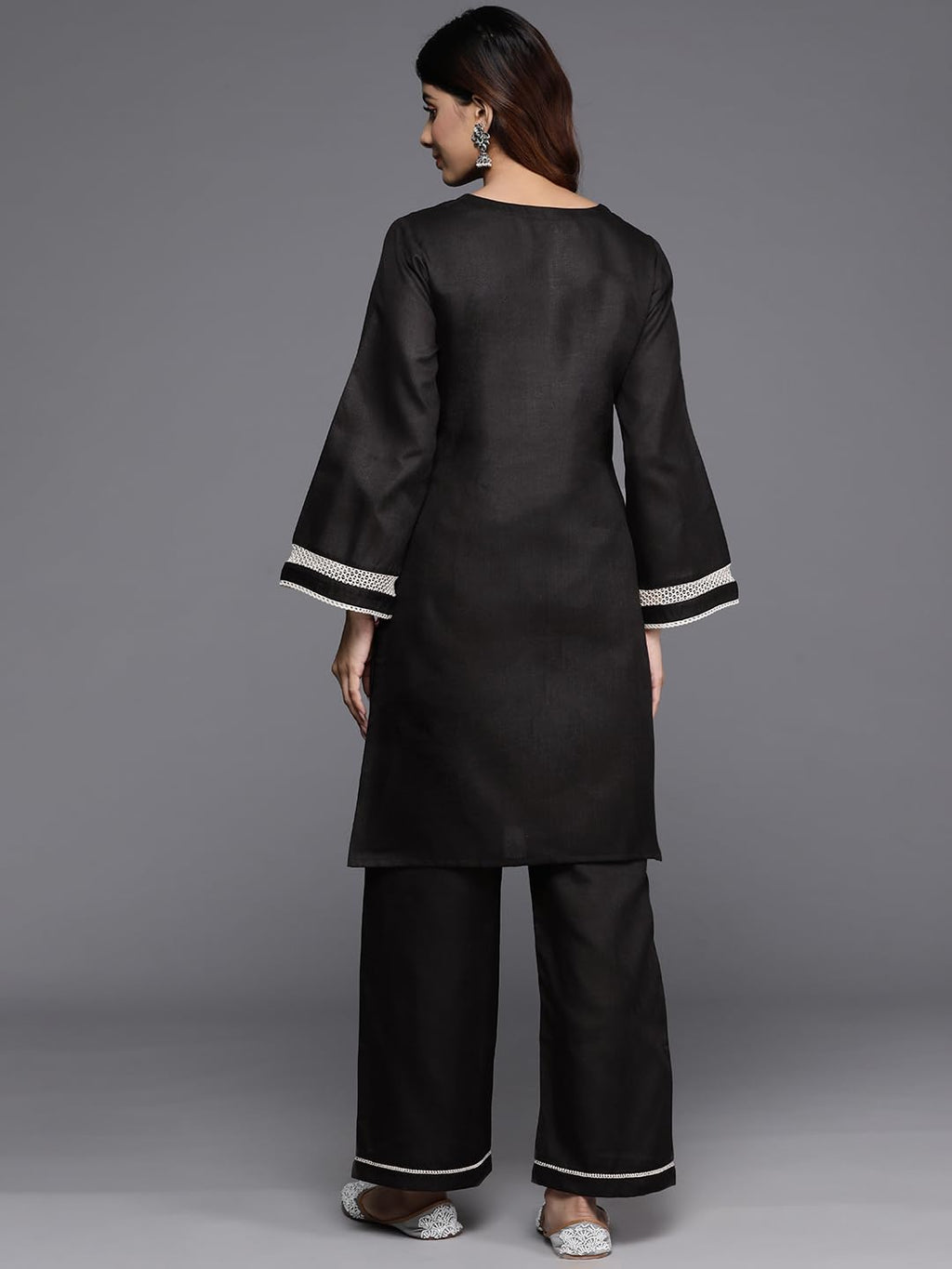 Varanga Women Black Lace Detailed Co-Ord Set - Stylish Outfit, Comfortable Fit, Lightweight Fabric, Modern Design, And Versatile Look