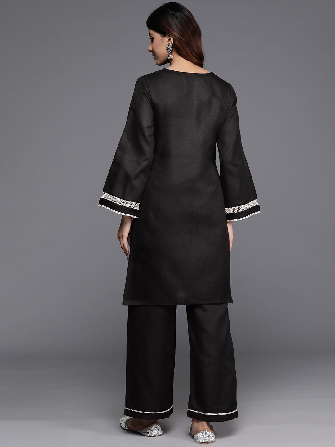 Varanga Women Black Lace Detailed Co-Ord Set - Stylish Outfit, Comfortable Fit, Lightweight Fabric, Modern Design, And Versatile Look