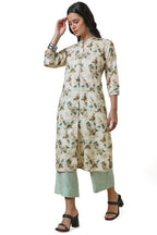 Soch Womens Beige Linen Blend Floral Print Kurta With Tassels