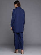 Varanga Women Blue Shirt Collar Co-Ord Set