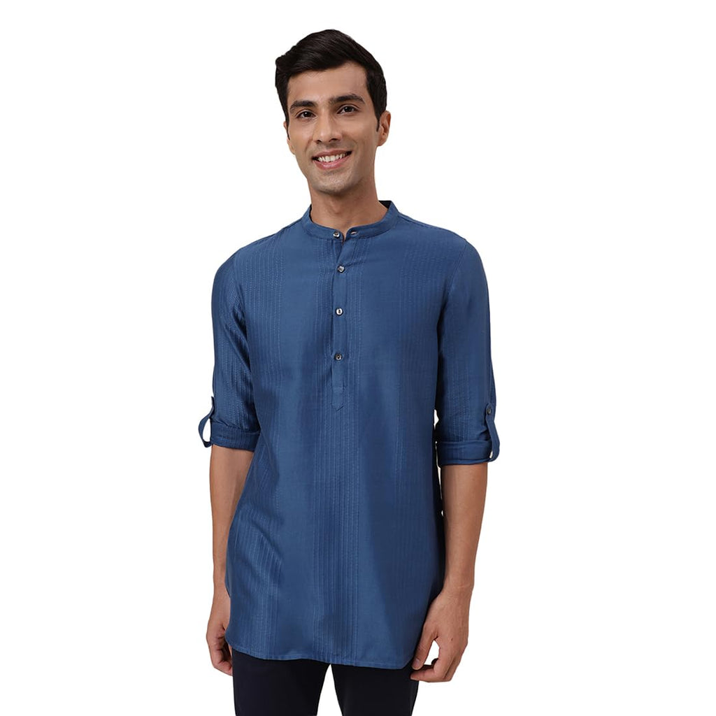 Fabindia MenS Cotton Abstract Slim Fit Kurta Set (1030867Blue_Blue