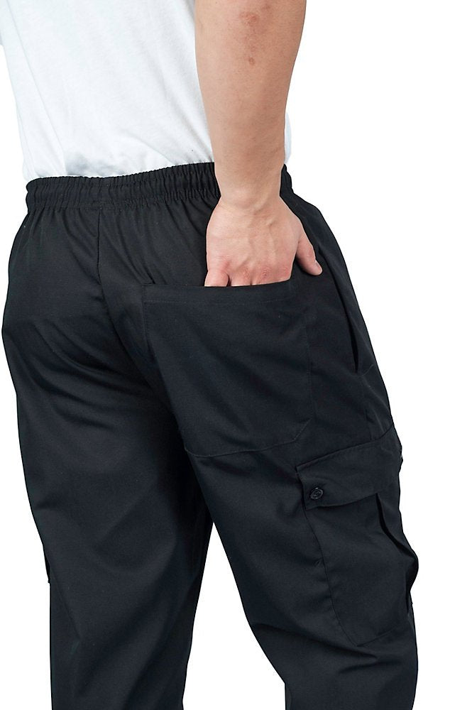 KNG Black Chef Pants for Men and Women - Baggy Black Cargo Pants with Drawstring and Elastic Waist - Food Service Chef Uniform f
