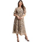 Preneum WomenS Maxi Fit & Flare Print Georgette Regular Sleeves Casual |Summer |Latest Style |Festival & Occasion Maxi Gown(Max