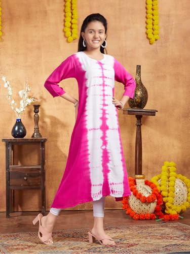 Aarika Girls Casual Wear Pink Colour Tie Dye Print Rayon Kurti