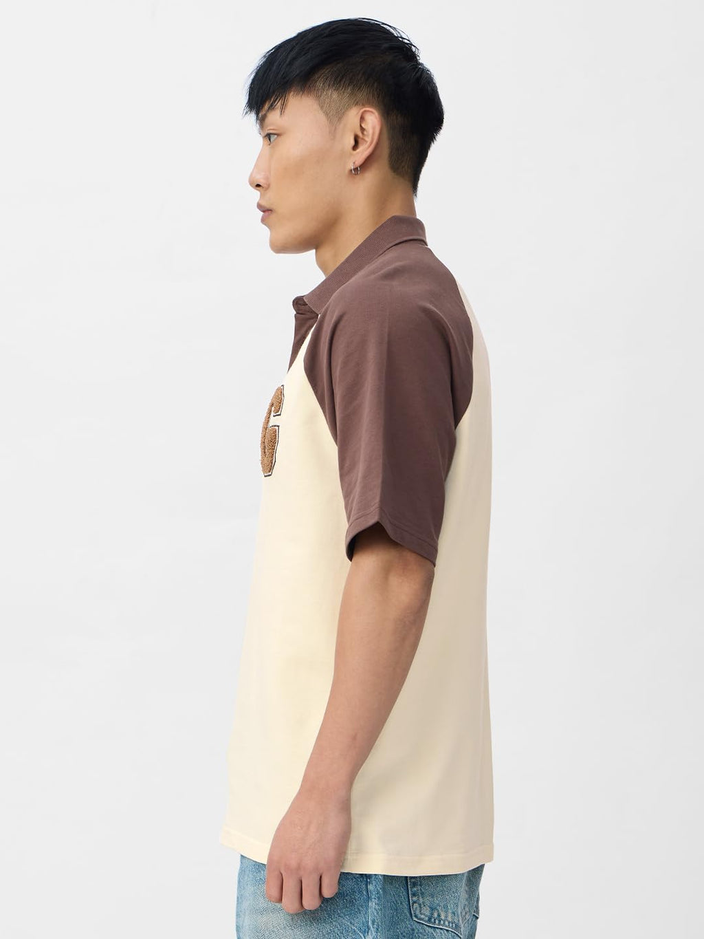 The Souled Store Colourblock Polo: Garfield Men and Boys Short Sleeves Collared Neck Beige and Brown Embroidered Cotton Oversize