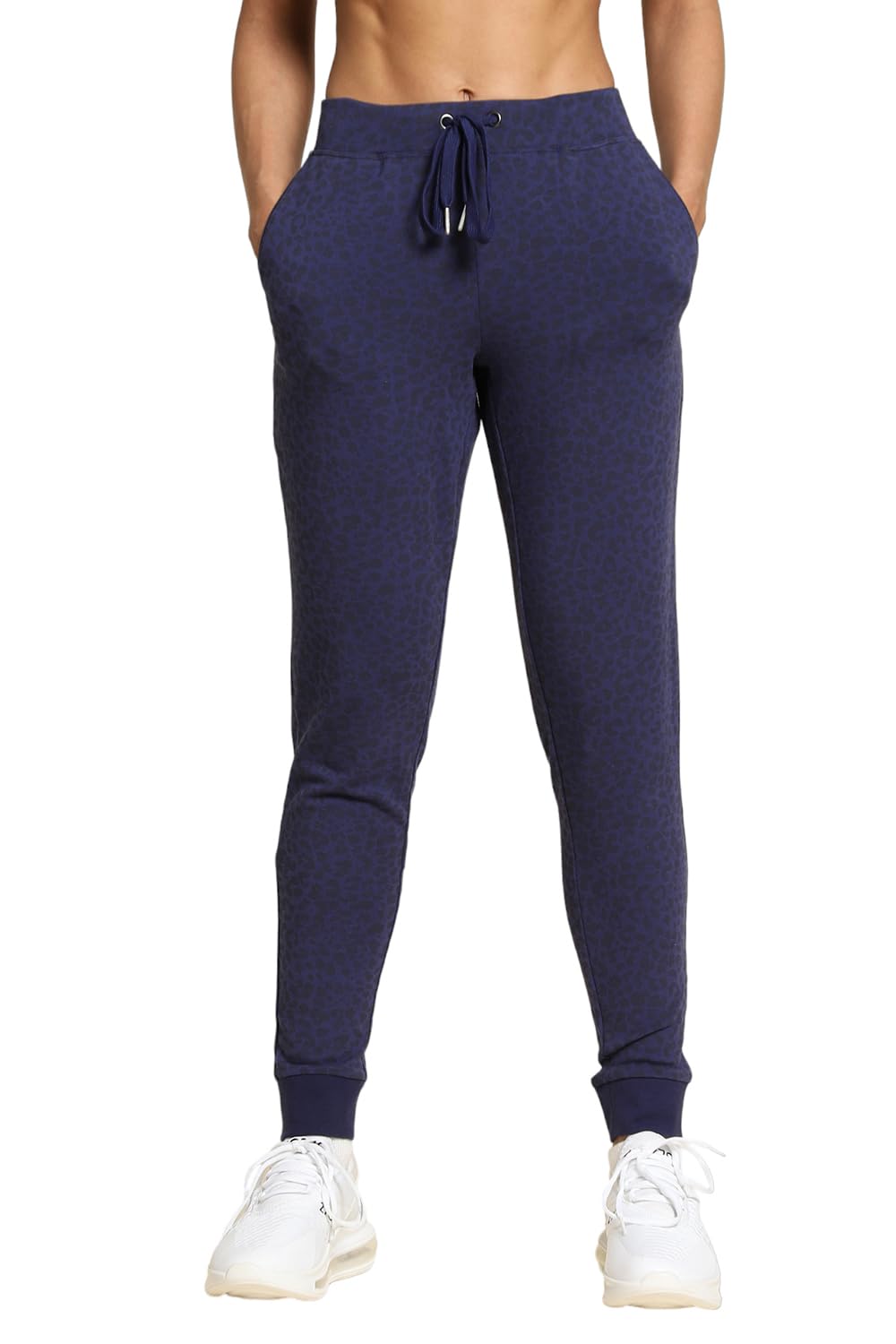 Van Heusen Women Athleisure 4 Way Stretch Regular Fit Joggers  Functional Pocket, Allover Print_66301_Patriot Blue Animal_M