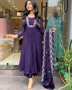 GoSriKi Womens Rayon Blend A-Line Printed Kurta with Pant & Dupatta