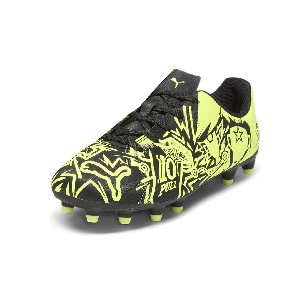 PUMA Tacto Christian Pulisic Firm, Artificial Ground Soccer Cleats Sneaker, Black-Electric Lime, 11 US Unisex Big Kid