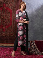 ANNI DESIGNER Womens Rayon Blend Straight Printed Kurta with Pant & Dupatta (Poona Black-VKS01_M_Black_Medium)