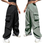 Greciilooks Cotton Solid Side Pockets Parachute Cargo Pant For Women