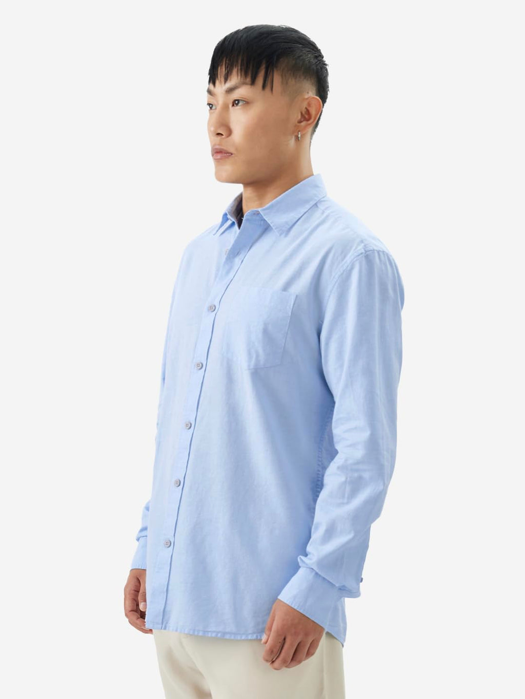 The Souled Store Sky Blue Men and Boys Long Sleeve Collared Neck Buttoned Front Regular Fit Cotton Linen Shirts