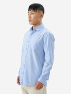 The Souled Store Sky Blue Men and Boys Long Sleeve Collared Neck Buttoned Front Regular Fit Cotton Linen Shirts