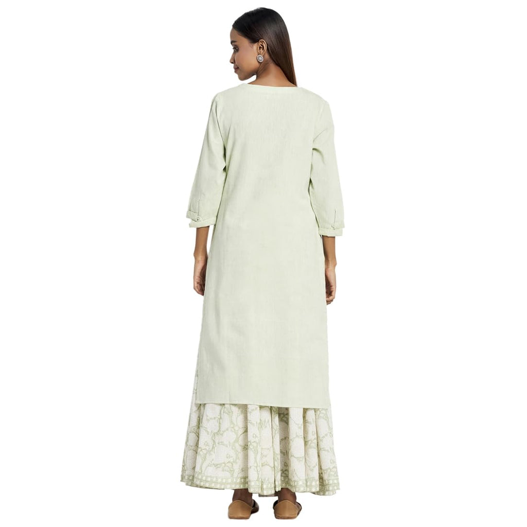 Fabindia Women'S Cotton Kurta With Suit-Skirt Set (10732804_Green