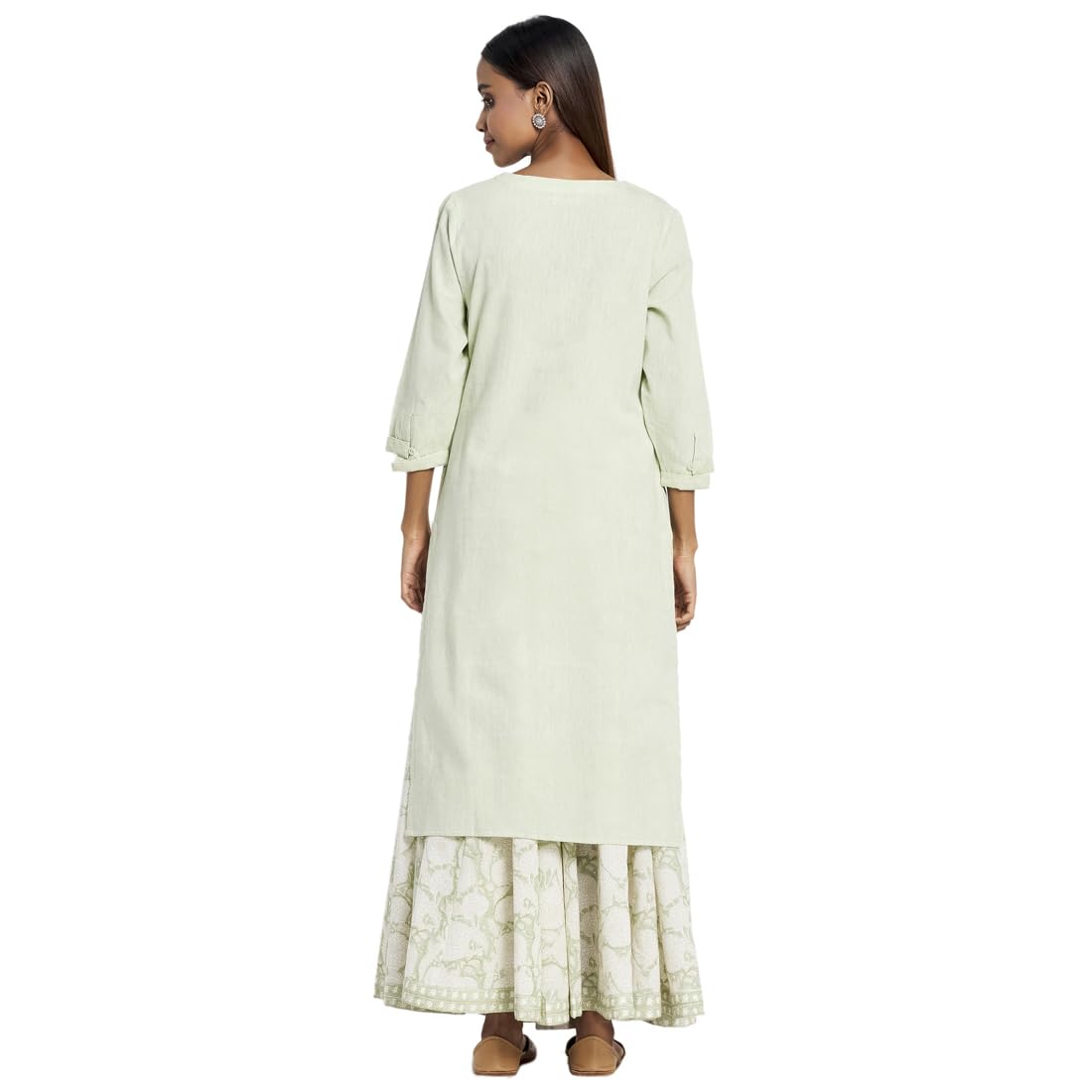 Fabindia Women'S Cotton Kurta With Suit-Skirt Set (10732804_Green