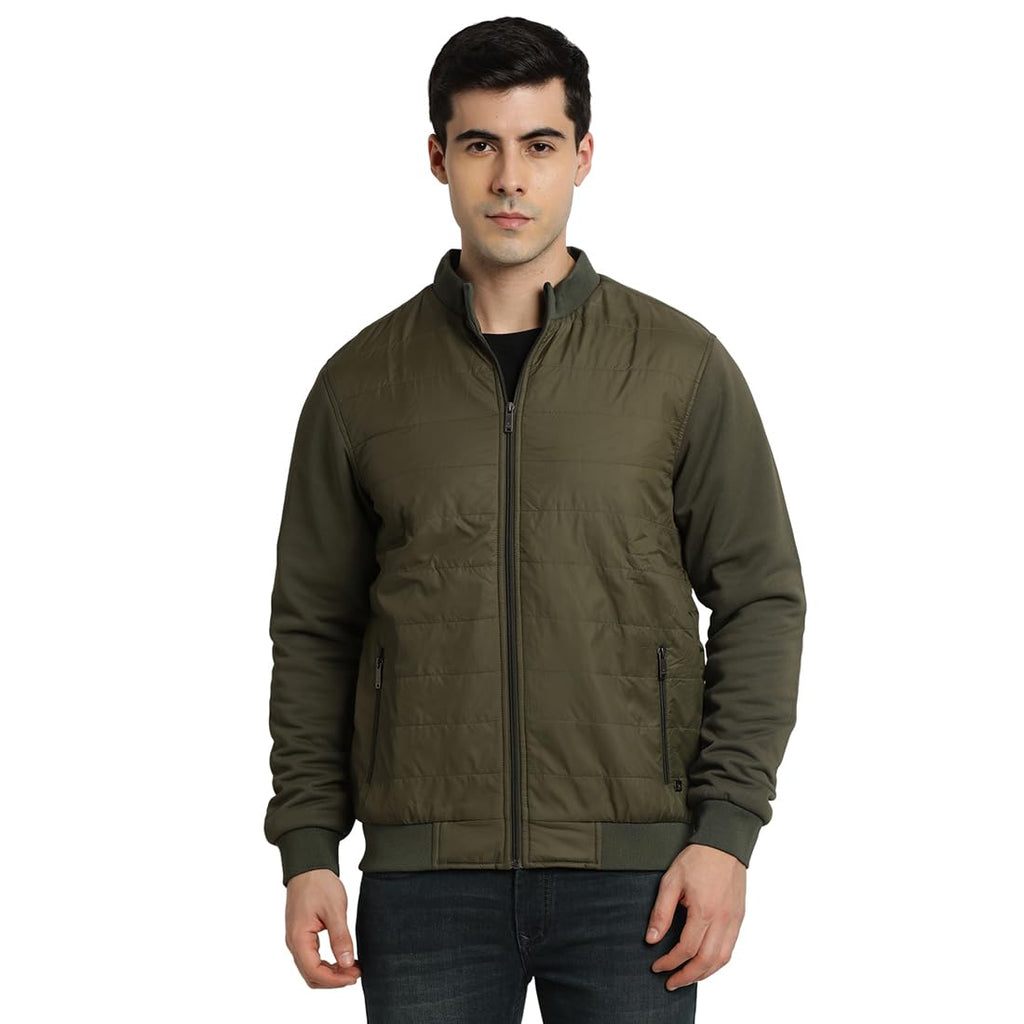 Turtle Men Knitted Solid Regular Fit Full Sleeve Olive Windcheater Jacket