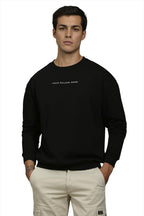 Louis Philippe Men Cotton Crew Neck Regular Casual Black Graphic Print Sweatshirt, Large