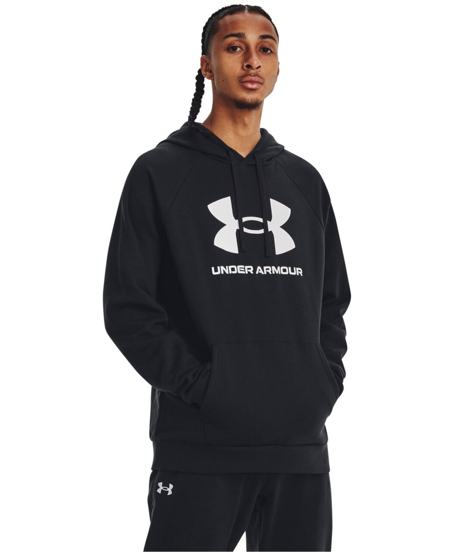 Under Armour Men's Rival Fleece Logo Hoodie, (001) Black / / White, Small Tall