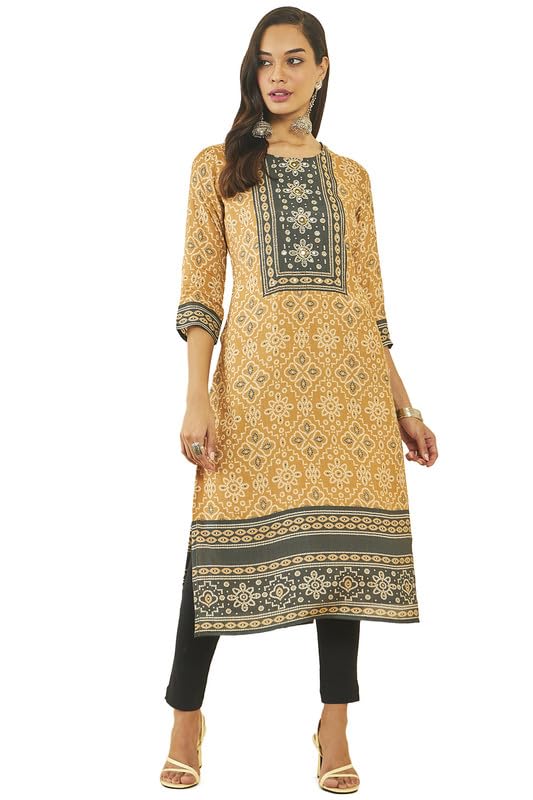 Soch Women Muslin Bandhani Print Straight Kurta with Pocket