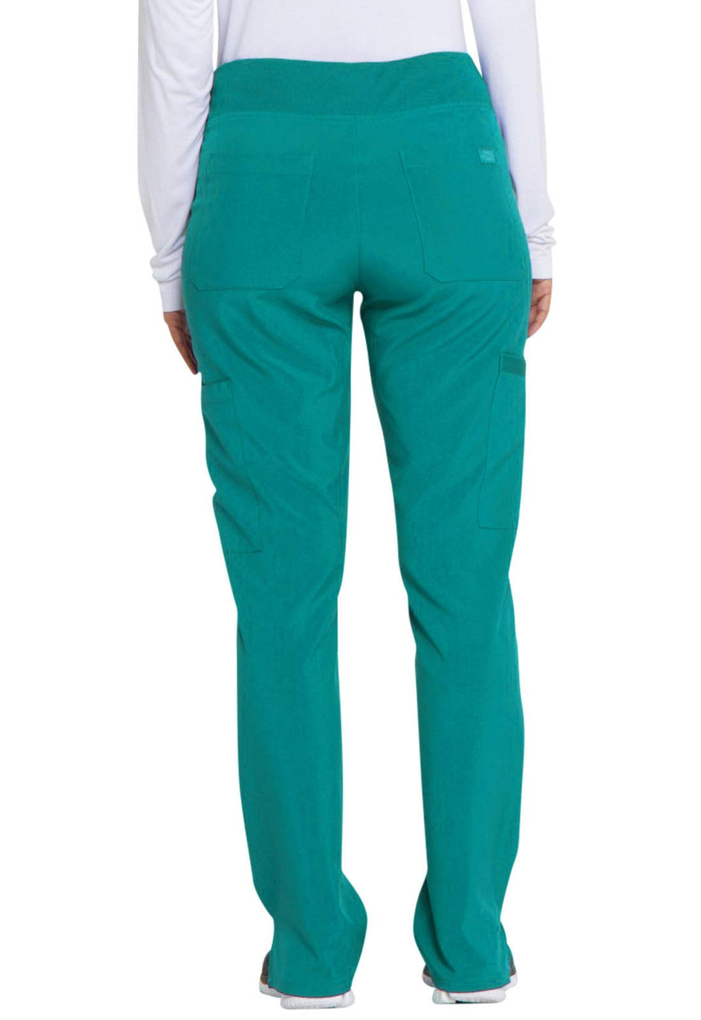 Dickies Women's Scrub Pants Natural Rise Tapered Leg Pull-On Bottoms with 7 Pockets and Knit Waistband DK005T, L Tall, Teal Blue